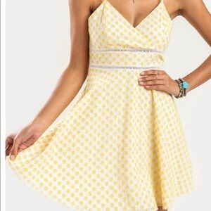 Francesca’s Fit & Flare Embroidered Eyelet Floral Dress Yellow Size Small